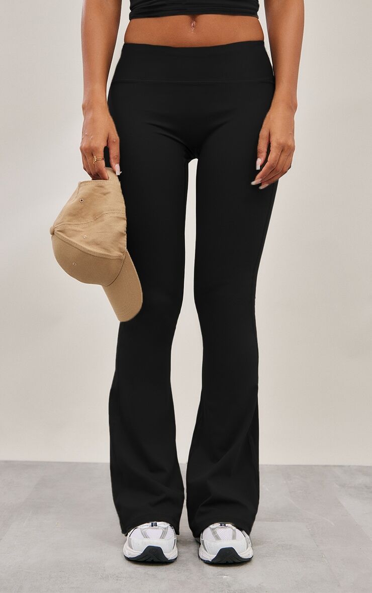 PrettyLittleThing Black Sport Sculpt High Waist Flare Yoga Pants - Black - Size: 0
