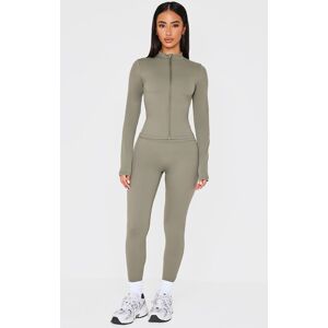 PrettyLittleThing Petite Olive Sculpt High Waist Gym Leggings Pants - Olive - Size: L
