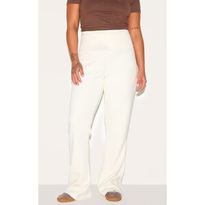 PrettyLittleThing Plus Cream Premium Foldover Soft Touch Yoga Flares - Cream - Size: 12
