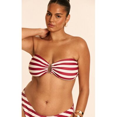 PrettyLittleThing Plus Burgunday Stripe U Bar Bandeau Bikini Top, Burgundy - Burgundy - Size: 20 PrettyLittleThing Plus Burgunday Stripe U Bar Bandeau Bikini Top, Burgundy - Burgundy - Size: 20