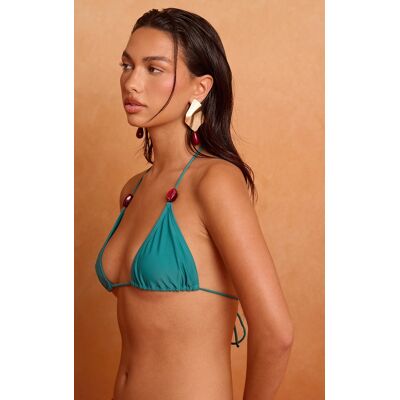 PrettyLittleThing Teal Bead Trim Triangle Bikini Top - Teal - Size: 12 PrettyLittleThing Teal Bead Trim Triangle Bikini Top - Teal - Size: 12