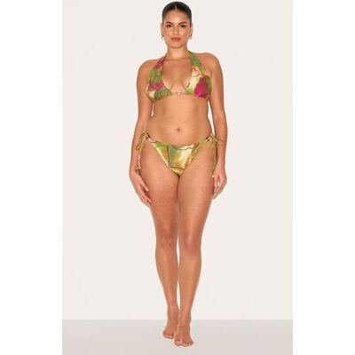 PrettyLittleThing Plus Olive Orchid Print Tie Side Bikini Bottoms - Olive - Size: 24 PrettyLittleThing Plus Olive Orchid Print Tie Side Bikini Bottoms - Olive - Size: 24