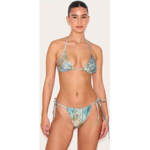 PrettyLittleThing Green Mottled Print Triangle Bikini Top - Green - Size: 2