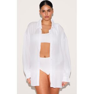 PrettyLittleThing Plus White Oversized Beach Shirt - White - Size: 20