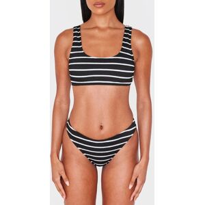 PrettyLittleThing Black Striped Crinkle Tanga Bikini Bottoms - Black - Size: 4