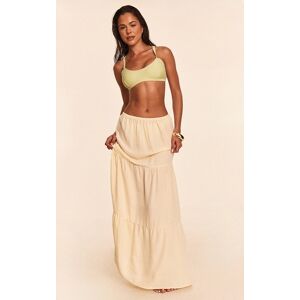 PrettyLittleThing Butter Yellow Linen Look Tiered Maxi Beach Skirt - Butter Yellow - Size: XS
