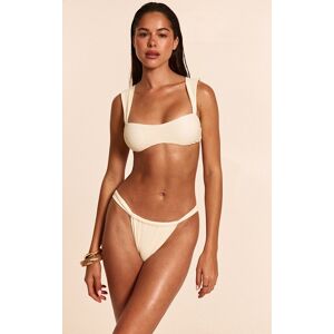 PrettyLittleThing Cream Thick Strap Ruched Bikini Bottoms - Cream - Size: 4
