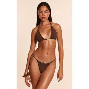 PrettyLittleThing Chocolate Belly Chain Trim Detail Tanga Bikini Bottoms, Brown - Brown - Size: 10