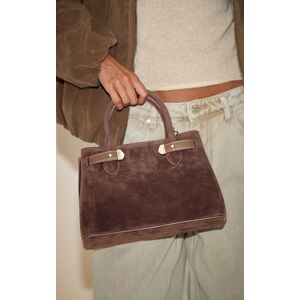 PrettyLittleThing Chocolate Faux Suede Gold Hardware Hand Bag - Chocolate - Size: One Size
