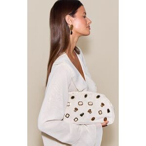 PrettyLittleThing Cream Faux Suede Dome Stud Clutch Bag - Cream - Size: One Size
