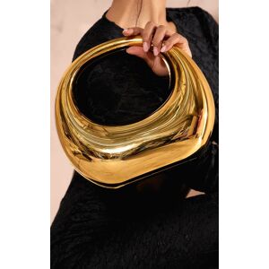 PrettyLittleThing Gold Hard Smooth Curve Hand Bag - Gold - Size: One Size
