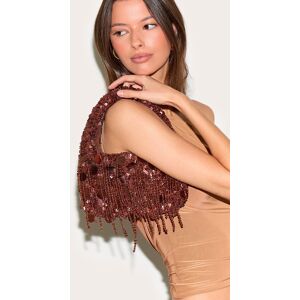 PrettyLittleThing Bronze Sequin Tassel Mini Hand Bag - Bronze - Size: One Size