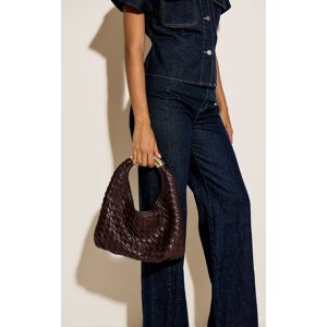 PrettyLittleThing Chocolate PU Weave Metal Handle Shoulder Bag - Chocolate - Size: One Size
