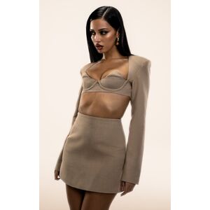 PrettyLittleThing PLT Label Oatmeal Bust Detail Tailored Crop Top - Oatmeal - Size: 6