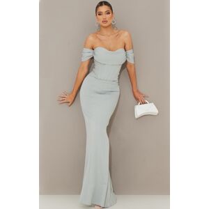 PrettyLittleThing Sage Green Corset Detail Bardot Bridesmaid Dress - Sage Green - Size: 6 PrettyLittleThing Sage Green Corset Detail Bardot Bridesmaid Dress - Sage Green - Size: 6