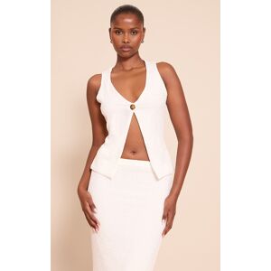 PrettyLittleThing White Textured Split Hem Vest Top - White - Size: 2