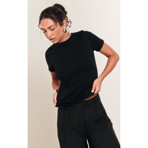 PrettyLittleThing Black Cotton Crew Neck Longline Short Sleeve T-shirt - Black - Size: 8