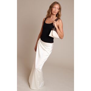 PrettyLittleThing Cream Satin Wrap Detail Chiffon Maxi Skirt - Cream - Size: 2