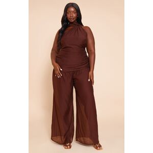 PrettyLittleThing Plus Chocolate Textured One Shoulder Scarf Detail Jumpsuit - Chocolate - Size: 14