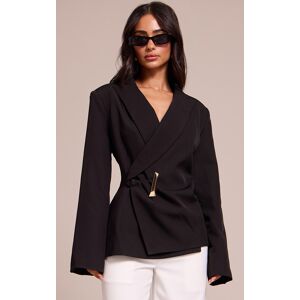 PrettyLittleThing Petite Black Asymmetric Style Wrap Blazer - Black - Size: M