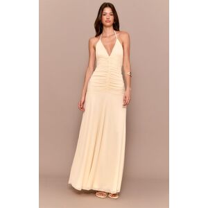 PrettyLittleThing Cream Ruched Detail Strappy Maxi Dress - Cream - Size: 6
