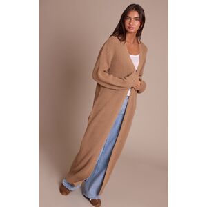 PrettyLittleThing Taupe Maxi Knitted Cardigan Sweater - Taupe - Size: M