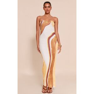 PrettyLittleThing Red Onion Skin Bandeau Abstract Print Maxi Dress - Red - Size: 4