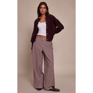 PrettyLittleThing Burgundy Pinstripe High Waist Denim Jeans - Burgundy - Size: 10