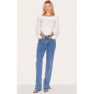PrettyLittleThing Vintage Wash Split Hem Jeans - Vintage Wash - Size: 2