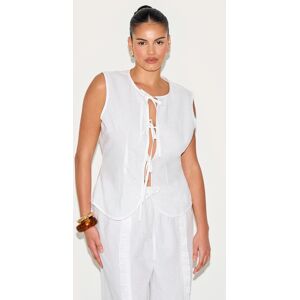 PrettyLittleThing Plus White Linen Tie Front Vest Top - White - Size: 26