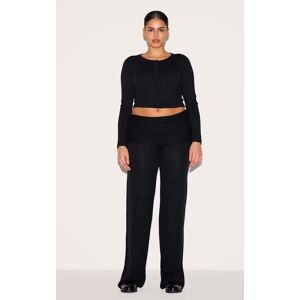 PrettyLittleThing Plus Black Knitted Wide Leg Pants - Black - Size: XL