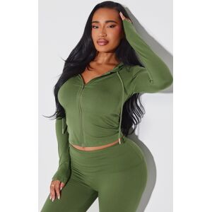 PrettyLittleThing Shape Khaki Sculpted Zip Through Hoodie - Khaki - Size: 4