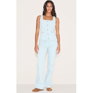 PrettyLittleThing Light Blue Mid Waist Straight Leg Jeans - Light Blue - Size: 8