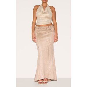 PrettyLittleThing Plus Stone Faux Suede Ruching Waist Detail Maxi Skirt - Stone - Size: 18