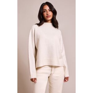 PrettyLittleThing Petite Cream Knit Turtleneck Sweater - Cream - Size: L
