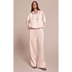 PrettyLittleThing Oyster Satin Wide Leg Pants - Oyster - Size: 10