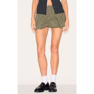PrettyLittleThing Khaki Twill Low Rise Puffball Mini Skirt - Khaki - Size: 0