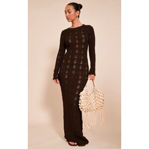 PrettyLittleThing Chocolate Long Sleeve Backless Maxi Dress - Chocolate - Size: S