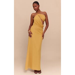 PrettyLittleThing Mustard Chiffon Cut Out Draped Maxi Dress - Mustard - Size: 10