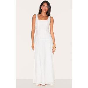 PrettyLittleThing White Broderie Corset Midaxi Dress - White - Size: 6