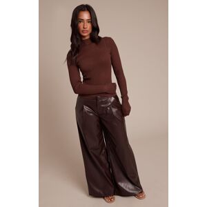 PrettyLittleThing Petite Chocolate Pleated Faux Leather Pants - Chocolate - Size: 0