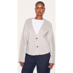 PrettyLittleThing Grey Wool Look Button Up V Neck Jacket - Grey - Size: 4