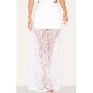 PrettyLittleThing Ivory Overlay Detail Lace Maxi Skirt - Ivory - Size: 8