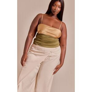 PrettyLittleThing Plus Olive Contrast Bust Panel Strappy Cami Top - Olive - Size: 16