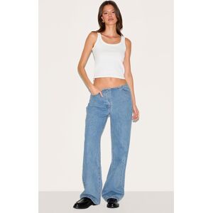 PrettyLittleThing Mid Blue Low Rise No Waistband Straight Leg, Mid Blue Wash - Mid Blue Wash - Size: 10