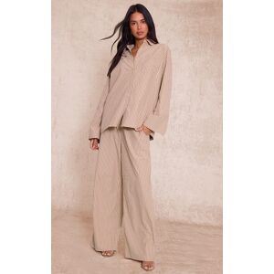PrettyLittleThing Stone Pinstripe Wide Leg Pants - Stone - Size: 4