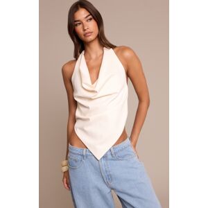 PrettyLittleThing Cream Woven Halterneck Cowl Long Top - Cream - Size: 0
