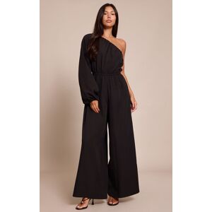 PrettyLittleThing Black Woven Asymmetric Sintched Waist Jumpsuit - Black - Size: 12