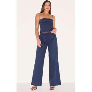 PrettyLittleThing Tall Navy Drawstring Woven Wide Leg Pants - Navy - Size: 6