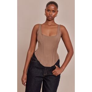 PrettyLittleThing Mushroom Boned Dip Hem Longline Corset - Mushroom - Size: 2